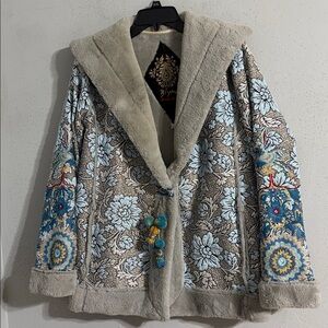 NWOT Biya Johnny WasFloral Embroidered Gray Jacket & blue Metallic